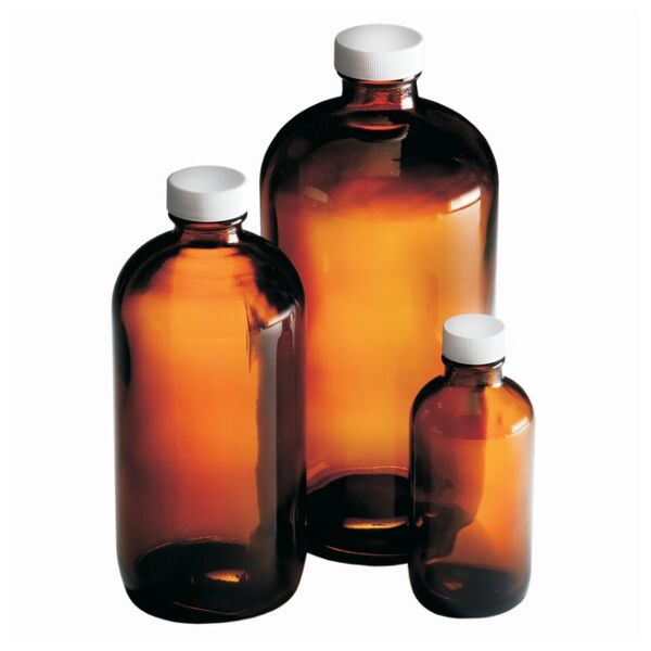 Amber Boston Round Glass Bottles - 16 oz